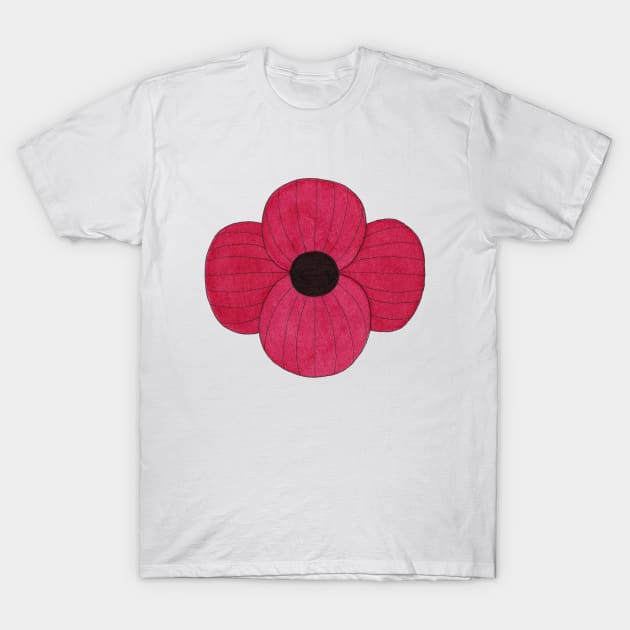 Red Ink Poppy T-Shirt by sallycummingsdesigns